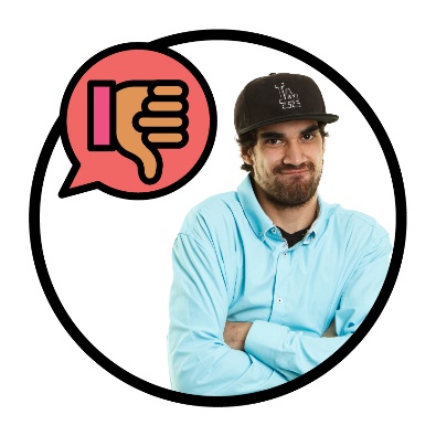 An upset participant. A thumbs down is in a speech bubble next to them.