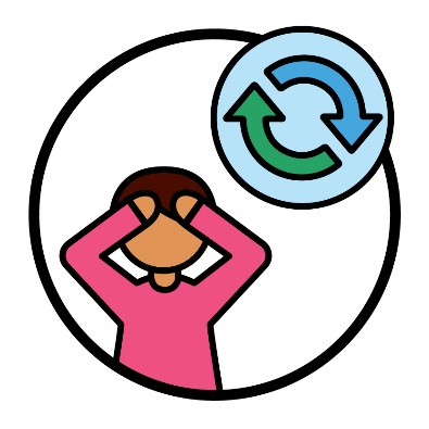 A person with their hands on their head looking worried. Above is a change icon.