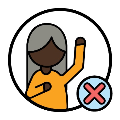 A person pointing to themself and raising their other hand. A cross is below them. 