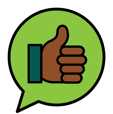 A thumbs up inside a speech bubble.