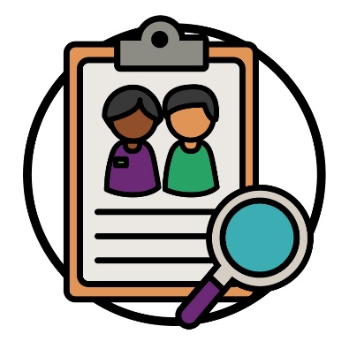 A document on a clipboard with an image of an NDIA worker next to a person. A magnifying glass is below it.