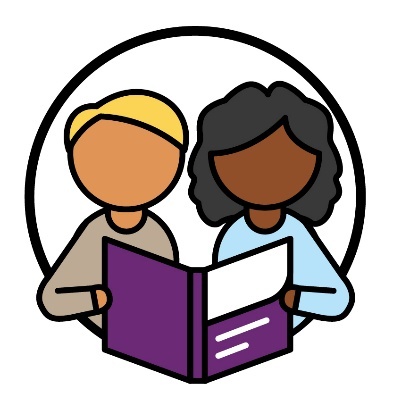 2 people reading a document together.