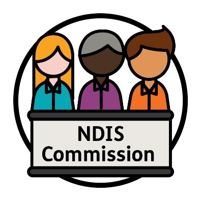 3 people behind a podium that says 'NDIS Commission'.