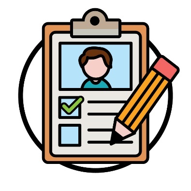 A form with a picture of a person and a ticked check box on it. A pencil is filling out the form.