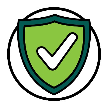 A shield with a tick to show safety.