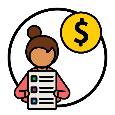A participant holding an NDIS plan next to a dollar sign.