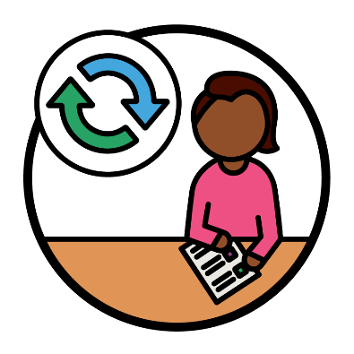 A change icon next to a participant reading their NDIS plan.