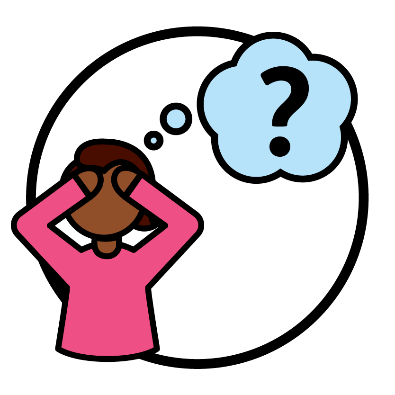 A participant looking stressed. Above them is a thought bubble with a question mark in it.