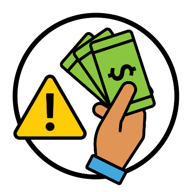 An issue icon next to a hand holding money.