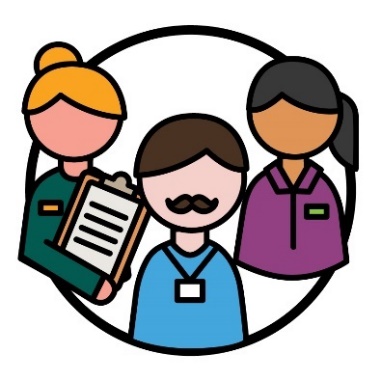 3 providers wearing different uniforms. 