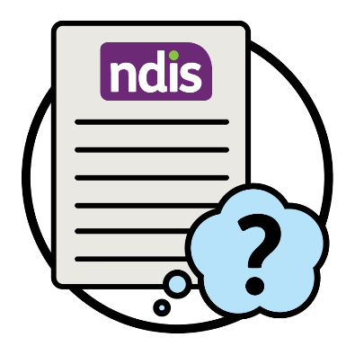 An NDIS document next to a thought bubble with a question mark in it.