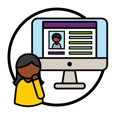 A person next to a computer screen that shows the NDIS portal. 