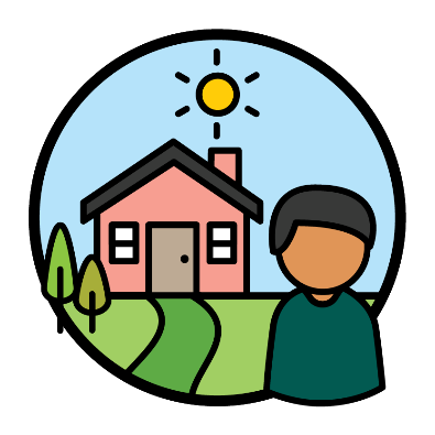 A person in front of their home.