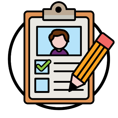 A form with a picture of a person and a ticked check box on it. A pencil is filling out the form.