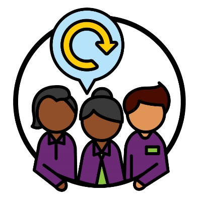 3 NDIA workers. Above them is a speech bubble with an update icon in it.