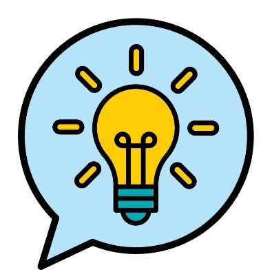 A speech bubble with a lightbulb in it.