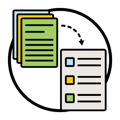 A long document with an arrow pointing to a shorter Easy Read document.