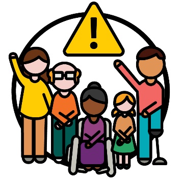 A group of participants. Above them is a problem icon.