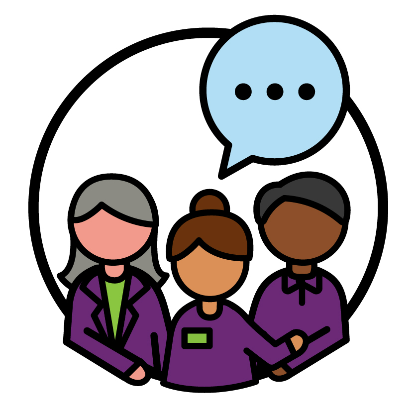 A group of people from the NDIA with a speech bubble above them.