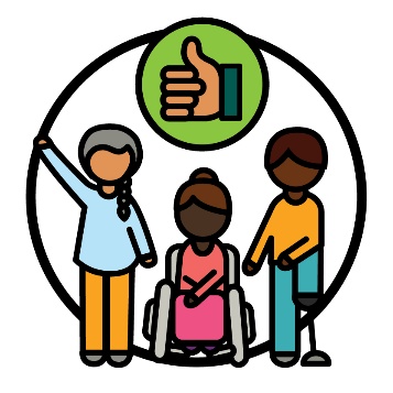 A thumbs up above 3 people.