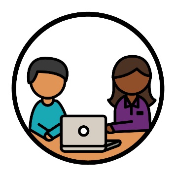 2 people using a laptop together.