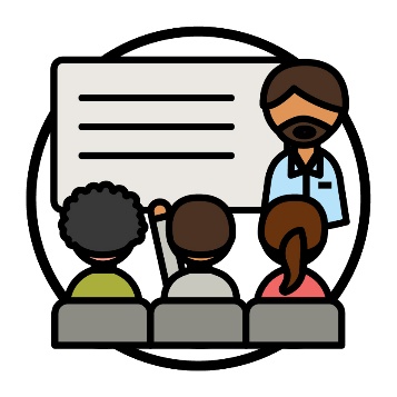 A person presenting to a classroom of people.