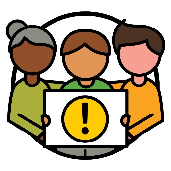 3 people holding a sign together. On the sign is an importance icon.