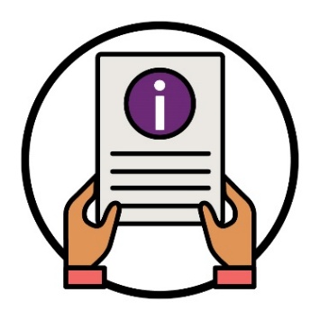Hands holding a document with an information icon on it.
