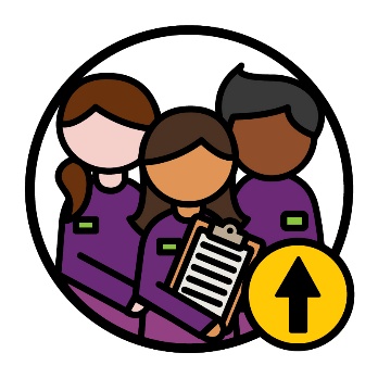 3 First Nations people wearing NDIA uniforms. Next to them is an upwards arrow.