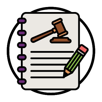 A pencil writing on a document with a gavel on it.