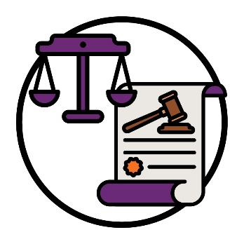 Justice scales and a law document.