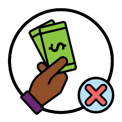 A cross next to a hand holding money.