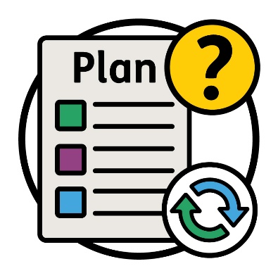 An NDIS plan document next to a question mark and a change icon.