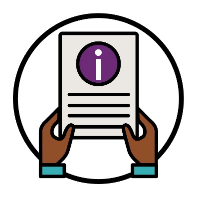A person holding a document with an information icon on it.