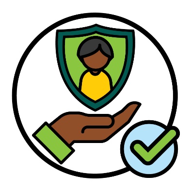 A safeguard icon and a tick.