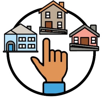 A hand choosing between 3 homes.