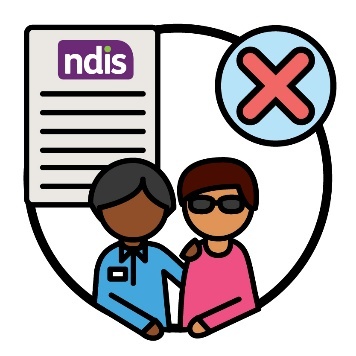 An NDIS document, a person supporting a participant, and a cross.