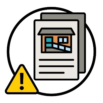 A document with a house on it next to a poblem icon.