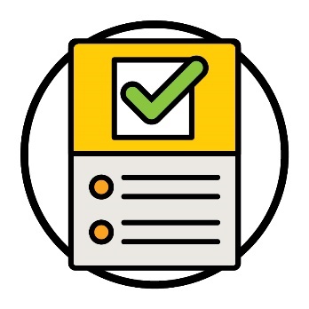 A Work Plan document with a tick at the top and a list at the bottom.