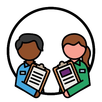 2 people holding clipboards.