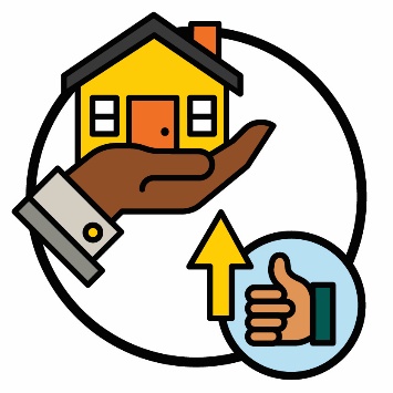 A home and living supports icon and a thumbs up icon with an arrow pointing up.