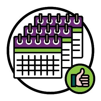 A stack of 3 calendars next to a thumbs up icon.