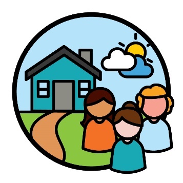 A group of 3 participants in front of a house.