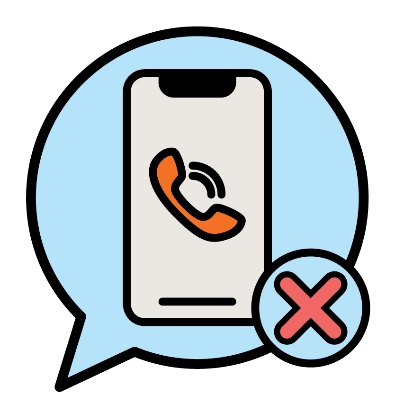 A phone icon with a cross in a speech bubble.