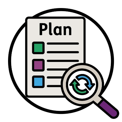 An NDIS plan next to a magnifying glass and change icon.