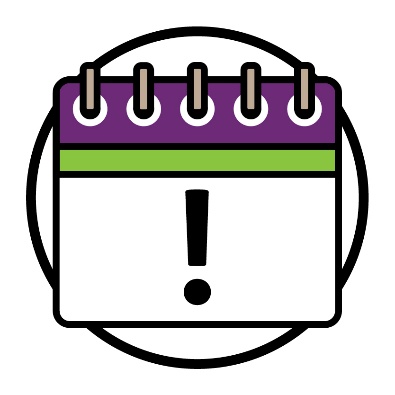 An exclamation mark on a calendar.