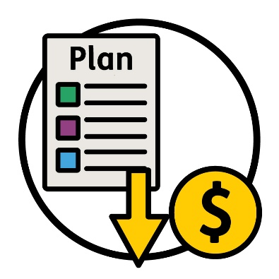 An NDIS plan with an arrow pointing down and a dollar sign.