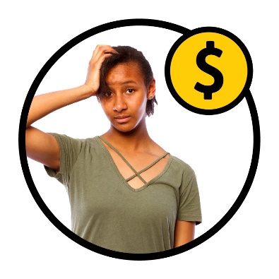 A person with their hand on their head next to a dollar sign.