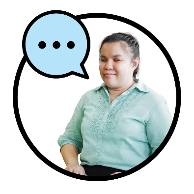 A person next to a speech bubble.