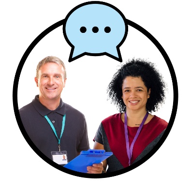 2 providers with a speech bubble above them.